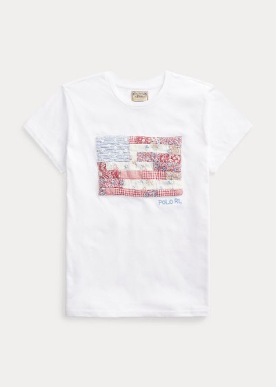 Playeras Polo Ralph Lauren Mujer Blancos - Patchwork Flag Cotton - MCVHE0913